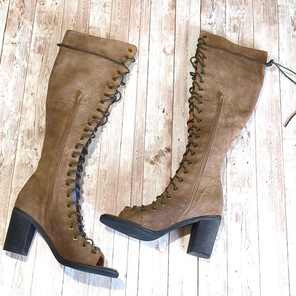 Free People x Jeffrey Campbell Perspective Suede Tall Knee High Lace Up Boot 8.5 - Picture 5 of 16